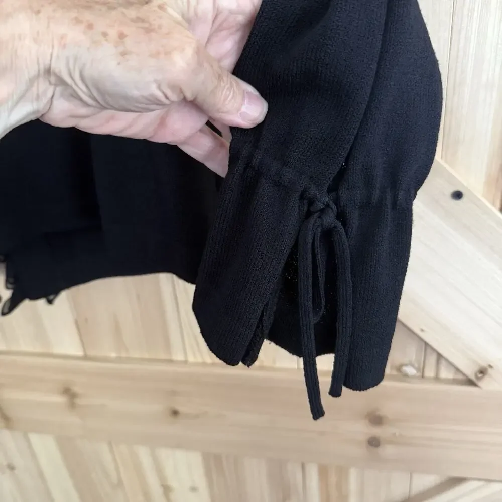 St.John Essentials Black Santana Knit Silk Ruffle Flutter Sleeve Cardigan Sz 12